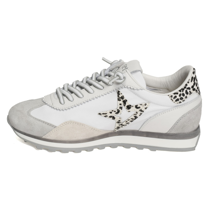 C1259 W Blanc Léopard, Baskets running Cetti
