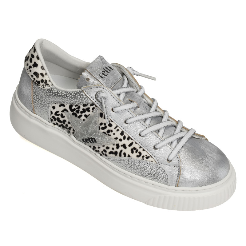 C1342 XL W Argent Léopard, Sneakers basses Cetti