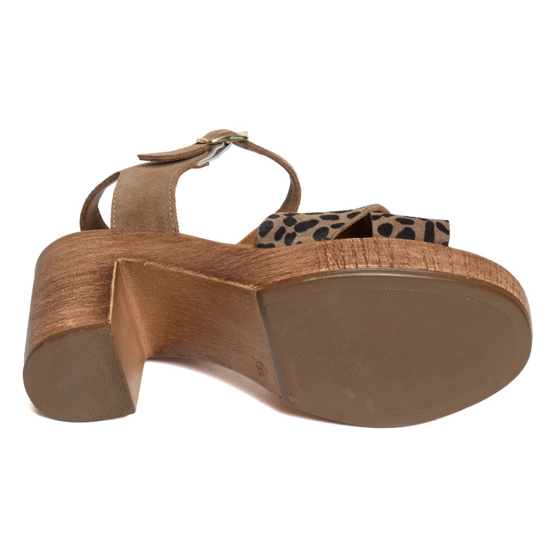 MUSIEGES Taupe Léopard, Nu-Pieds à talon Coco & Abricot