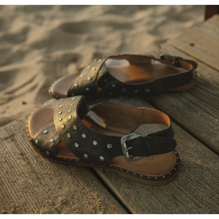MAGNIEU Noir, Sandales plates Coco & Abricot