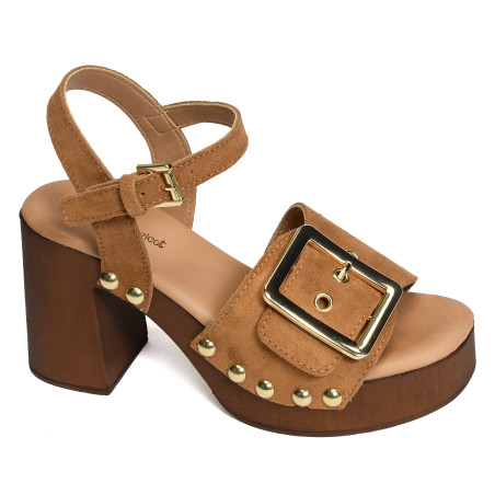 SAGONNE Camel, Nu-Pieds à talon Coco & Abricot