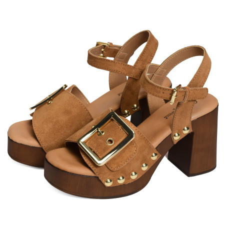 SAGONNE Camel, Nu-Pieds à talon Coco & Abricot