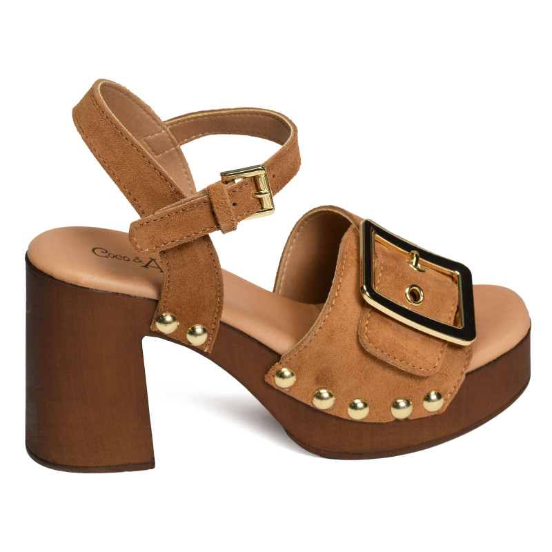 SAGONNE Camel, Nu-Pieds à talon Coco & Abricot