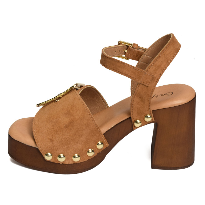 SAGONNE Camel, Nu-Pieds à talon Coco & Abricot