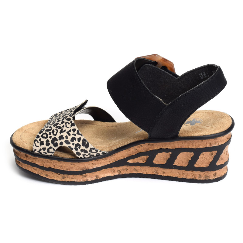 68176 Noir Léopard, Sandales compensées Rieker