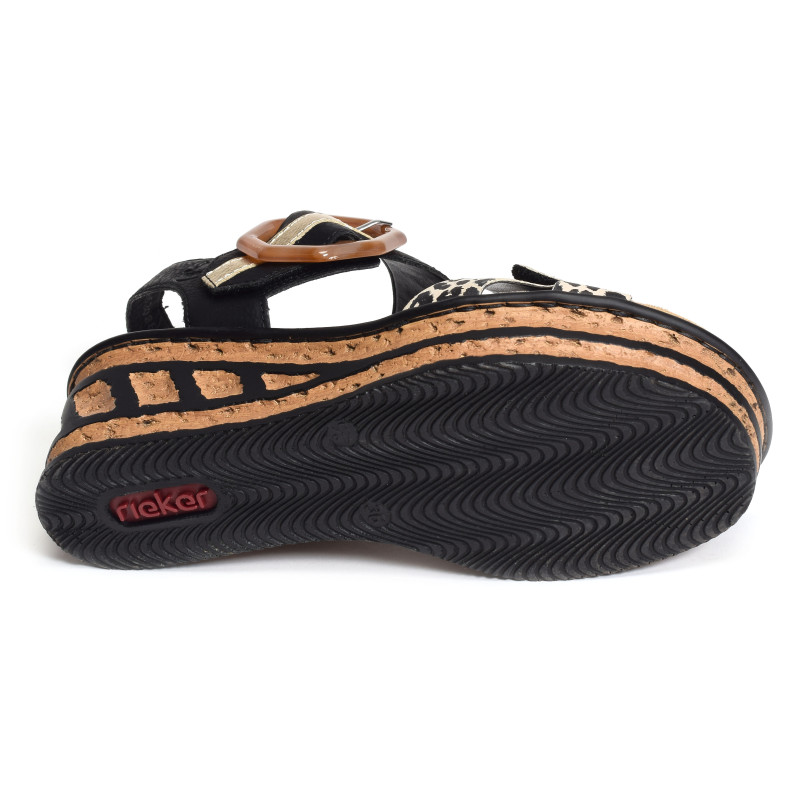 68176 Noir Léopard, Sandales compensées Rieker