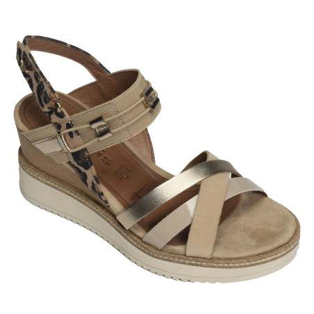 28357 BIS Beige Léopard, Sandales compensées Tamaris