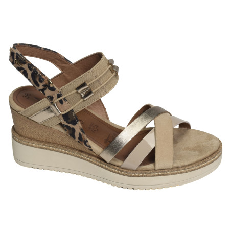28357 BIS Beige Léopard, Sandales compensées Tamaris