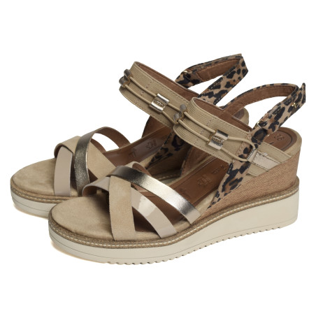 28357 BIS Beige Léopard, Sandales compensées Tamaris