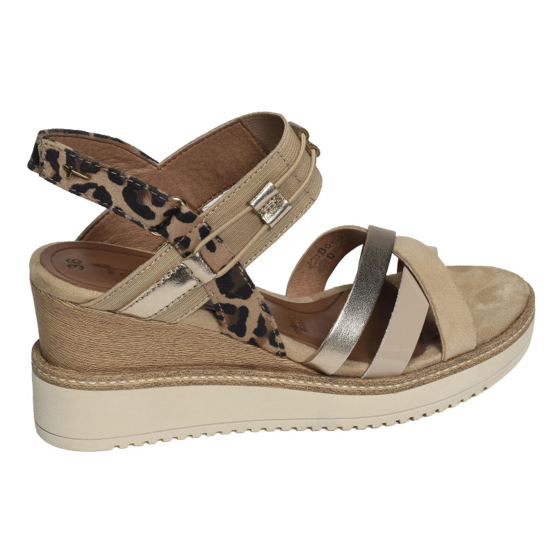 28357 BIS Beige Léopard, Sandales compensées Tamaris