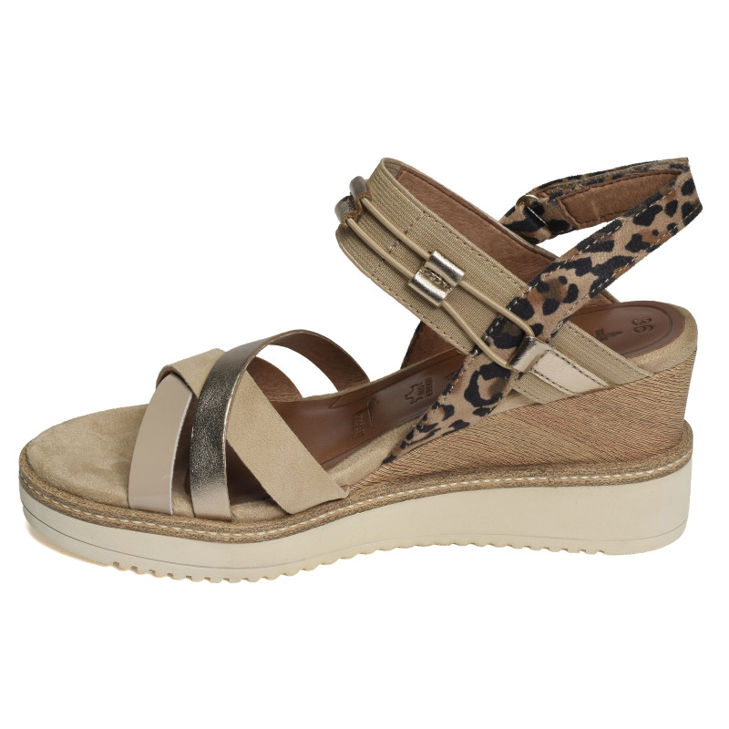 28357 BIS Beige Léopard, Sandales compensées Tamaris
