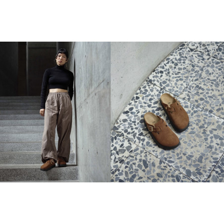 BOSTON PLATFORM SUEDE Cognac, Sabots Birkenstock
