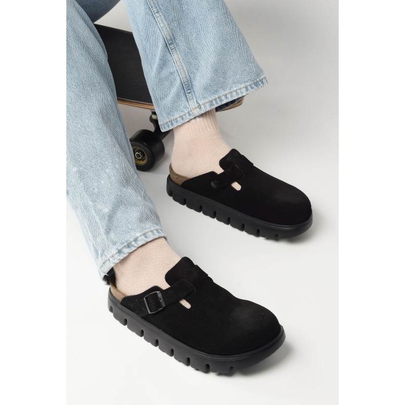 BOSTON PLATFORM SUEDE Noir Noir, Sabots Birkenstock