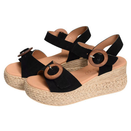 3777 Noir, Sandales compensées Eva Frutos