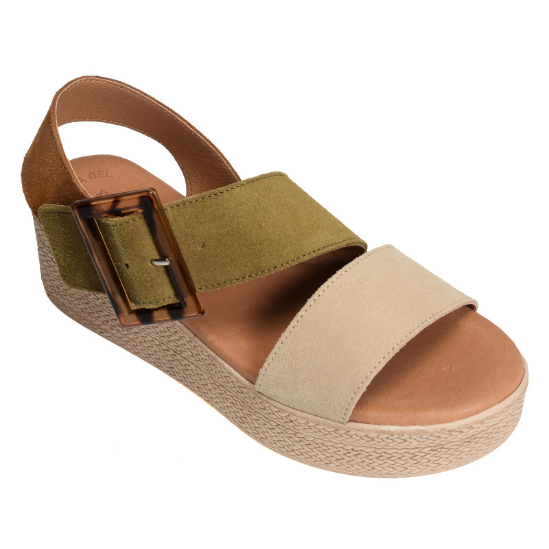 5318 Camel Kaki, Sandales compensées Eva Frutos
