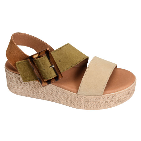 5318 Camel Kaki, Sandales compensées Eva Frutos