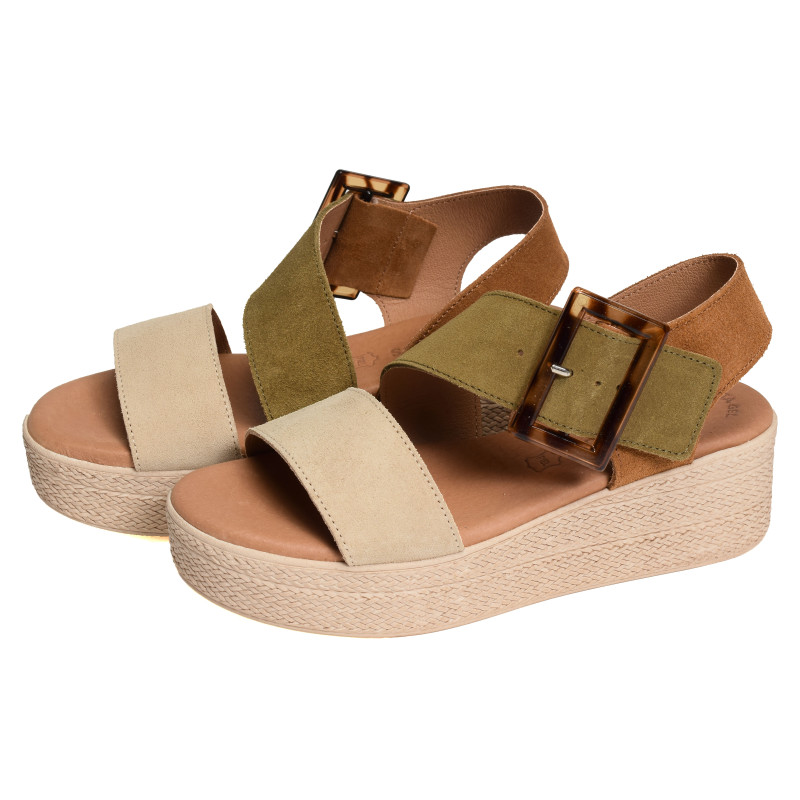 5318 Camel Kaki, Sandales compensées Eva Frutos