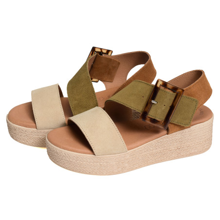 5318 Camel Kaki, Sandales compensées Eva Frutos