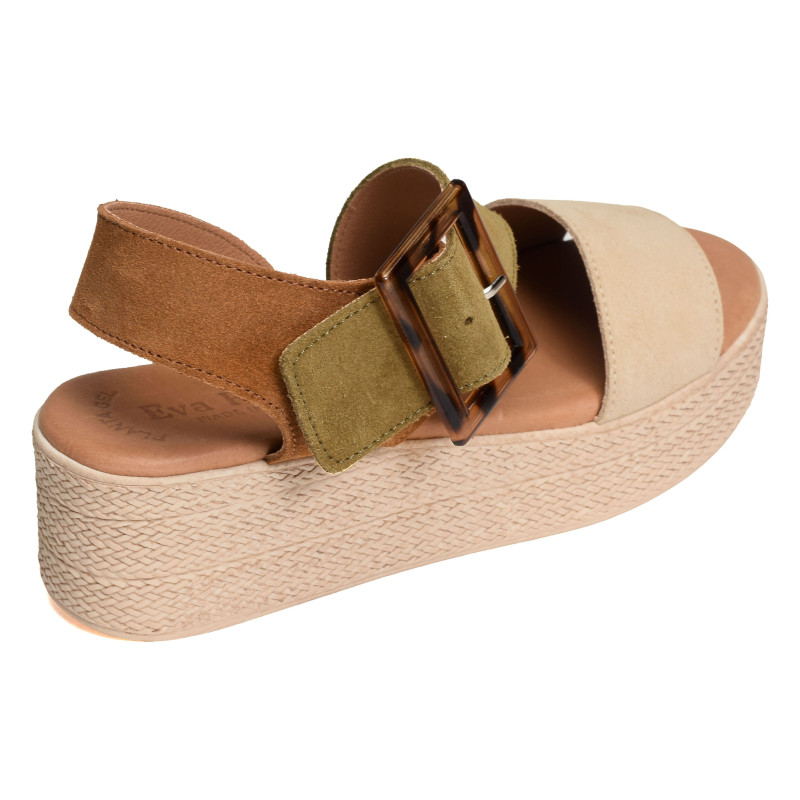 5318 Camel Kaki, Sandales compensées Eva Frutos