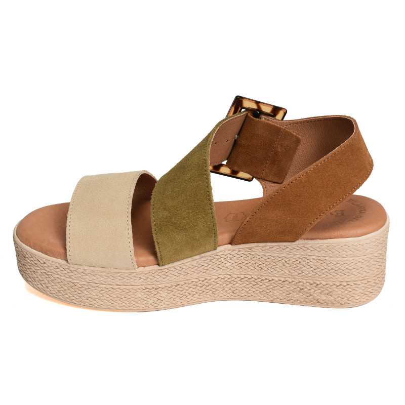 5318 Camel Kaki, Sandales compensées Eva Frutos