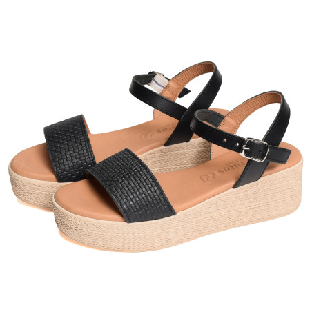 5390 Noir, Sandales compensées Eva Frutos