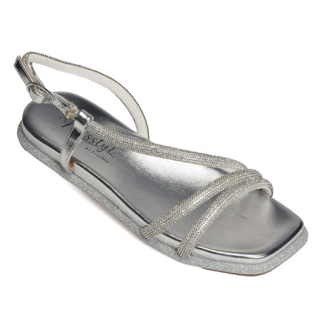 MAXINE 02 Argent, Sandales plates Laura Vita