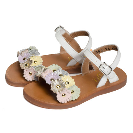 PLAGETTE MULTI FLO Blanc Multicolore, Sandales plates & Nu-Pieds Pom d'Api