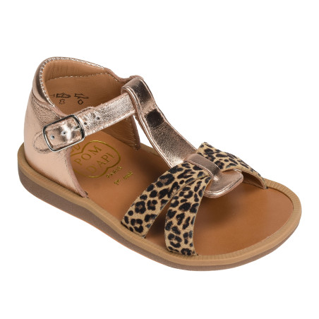 POPPY XEXE Cuivre Léopard, Sandales plates & Nu-Pieds Pom d'Api