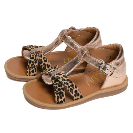 POPPY XEXE Cuivre Léopard, Sandales plates & Nu-Pieds Pom d'Api