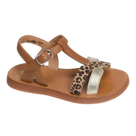 PLAGETTE SALOME TEK Camel Léopard, Sandales plates & Nu-Pieds Pom d'Api