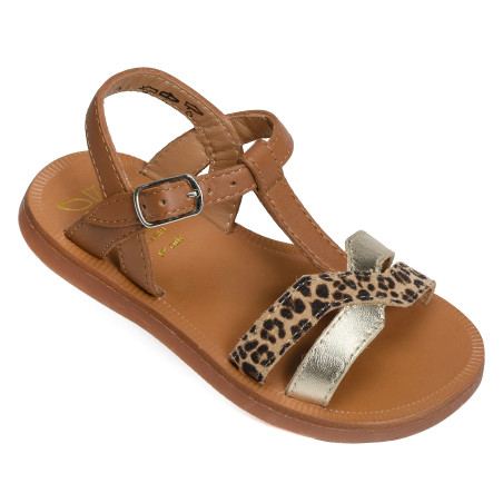 PLAGETTE SALOME TEK Camel Léopard, Sandales plates & Nu-Pieds Pom d'Api