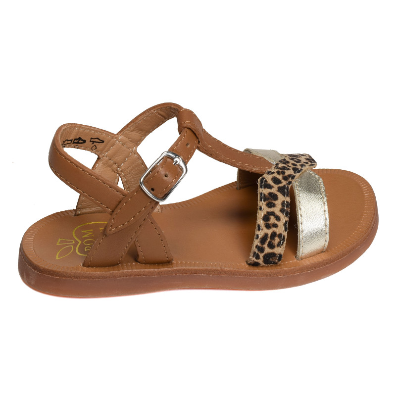 PLAGETTE SALOME TEK Camel Léopard, Sandales plates & Nu-Pieds Pom d'Api