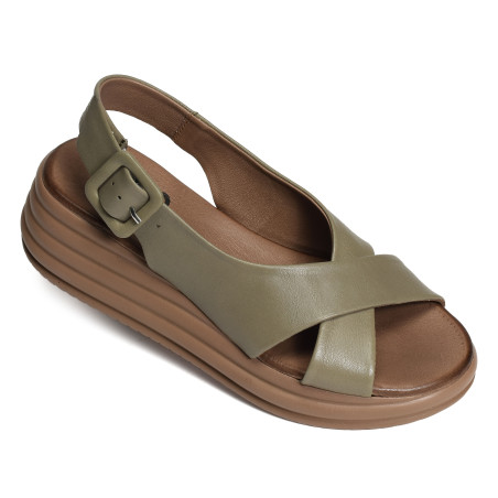 5701 Kaki, Sandales compensées Bueno