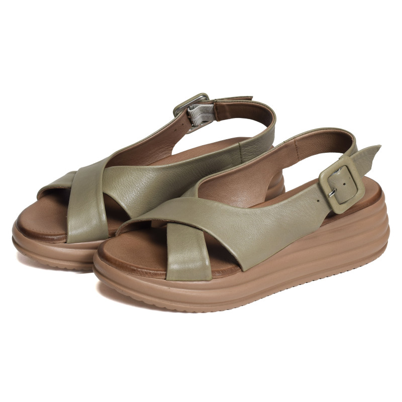 5701 Kaki, Sandales compensées Bueno