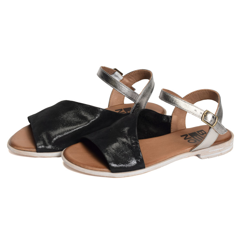 5001 Noir Argent, Sandales plates Bueno