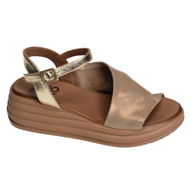 2402 Taupe Or, Sandales compensées Bueno