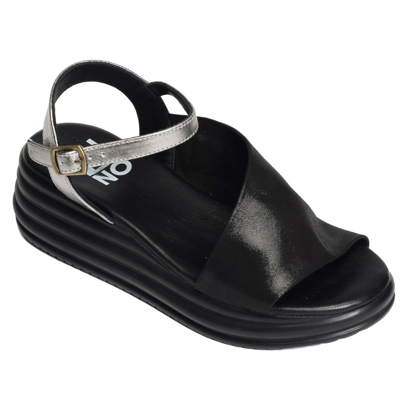 2402 Noir Argent, Sandales compensées Bueno