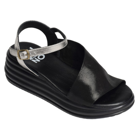 2402 Noir Argent, Sandales compensées Bueno