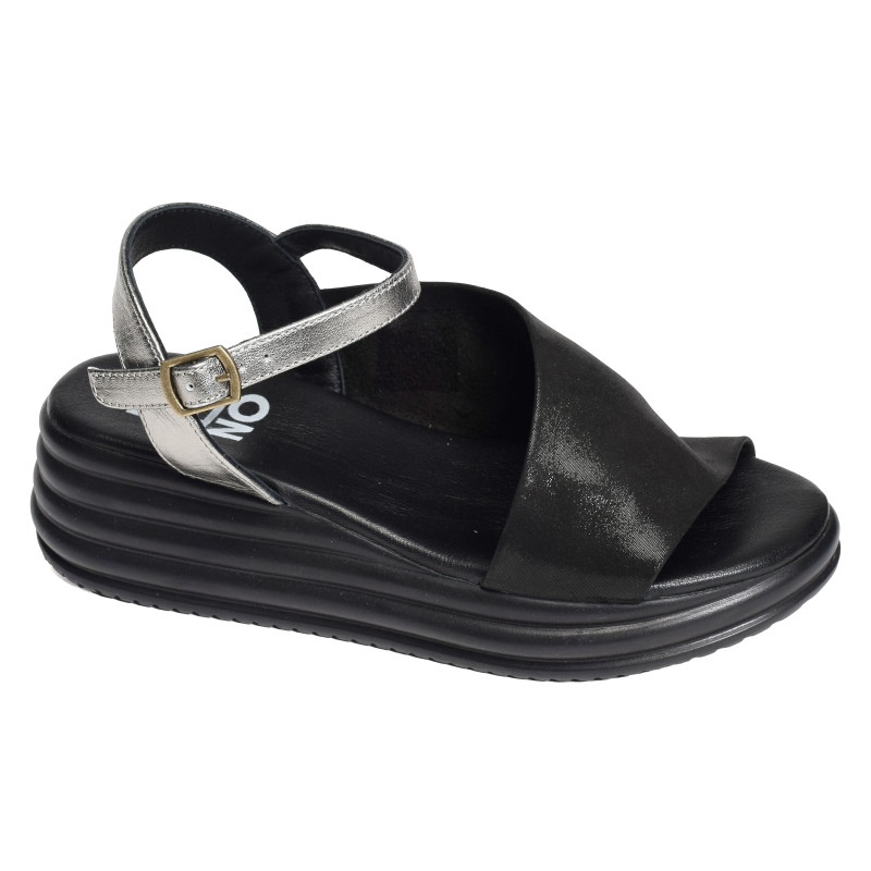 2402 Noir Argent, Sandales compensées Bueno