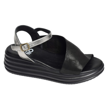 2402 Noir Argent, Sandales compensées Bueno