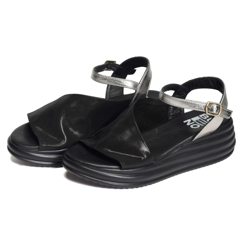 2402 Noir Argent, Sandales compensées Bueno