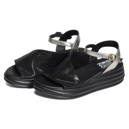 2402 Noir Argent, Sandales compensées Bueno