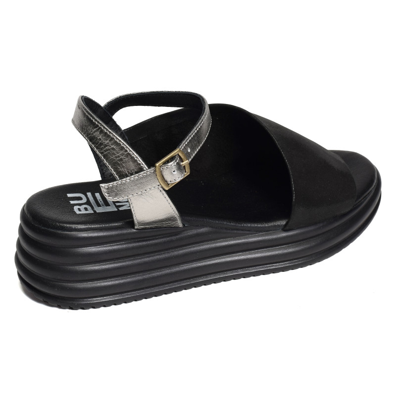 2402 Noir Argent, Sandales compensées Bueno