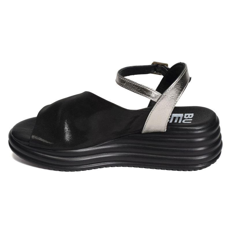 2402 Noir Argent, Sandales compensées Bueno