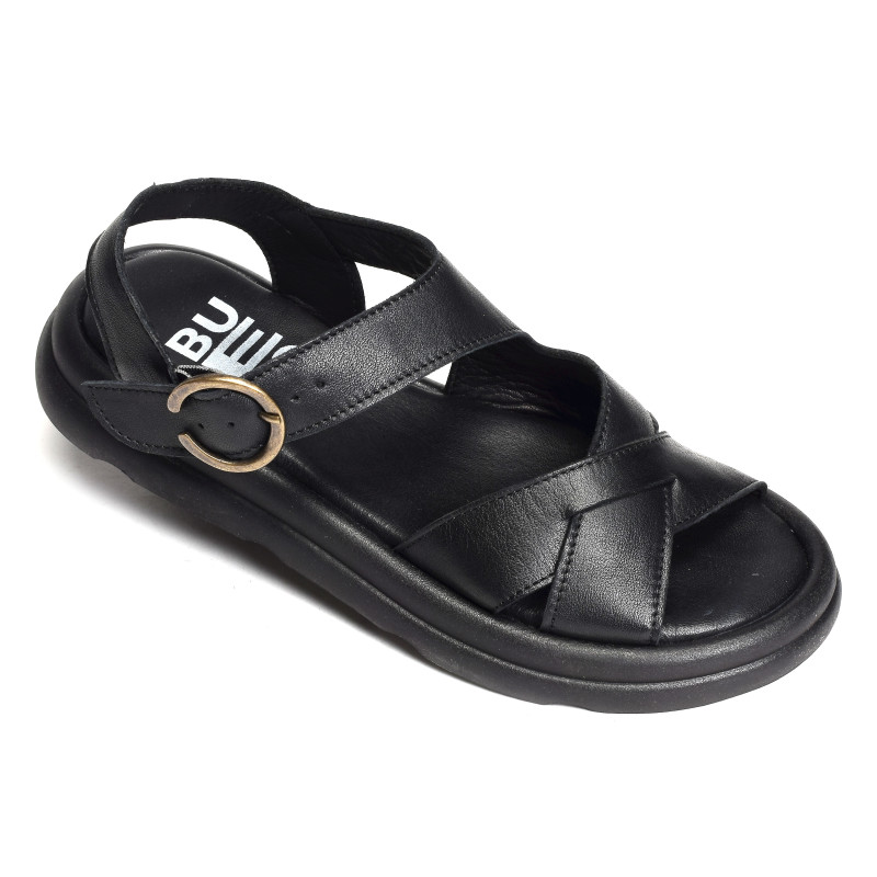3302 Noir, Sandales plates Bueno