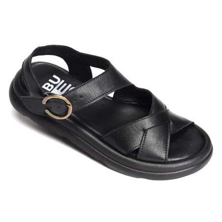 3302 Noir, Sandales plates Bueno