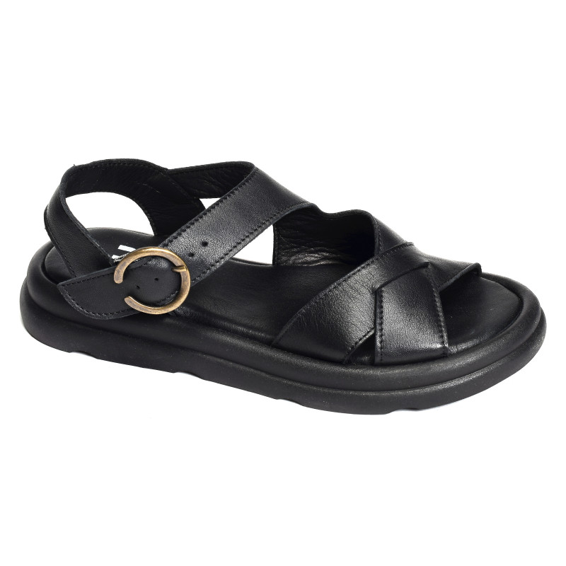 3302 Noir, Sandales plates Bueno