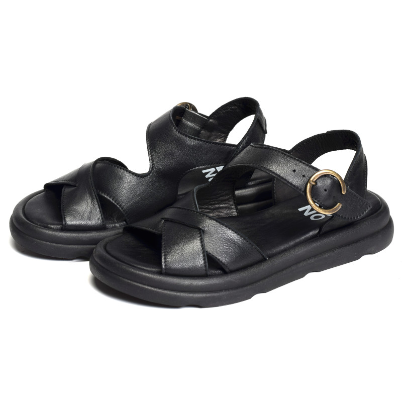 3302 Noir, Sandales plates Bueno