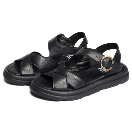 3302 Noir, Sandales plates Bueno
