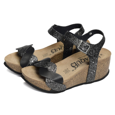 CAMOS Noir Brillant, Sandales compensées K.Daques